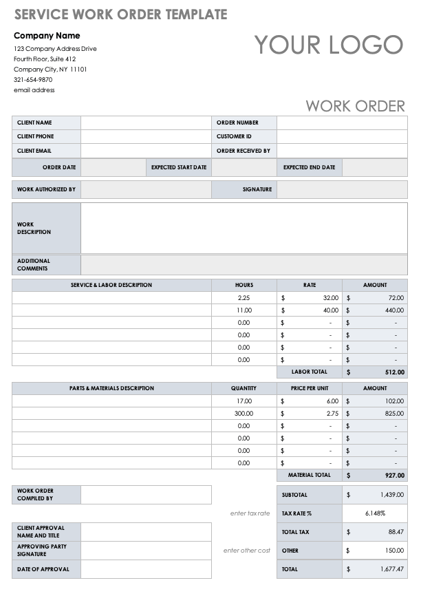 Work Order Format 554 Excel Templates Marketing Mix What Is Work Riset